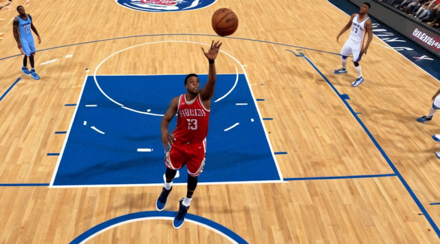 篮球比赛现场球员上篮瞬间，NBA赛事比分数据